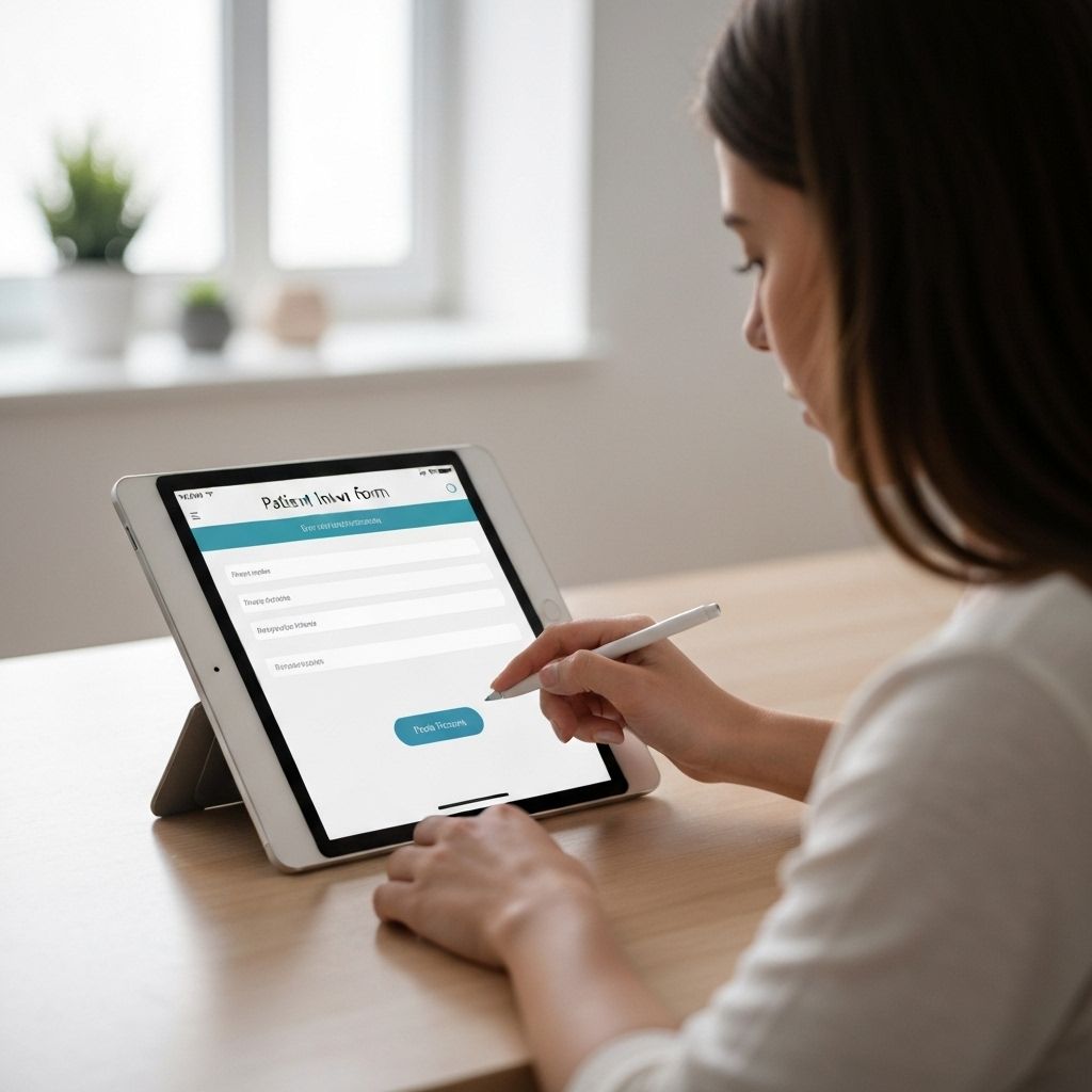 Digital tablet showing patient intake form