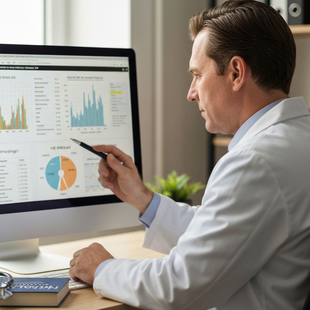 Nephrologist reviewing remote patient kidney data